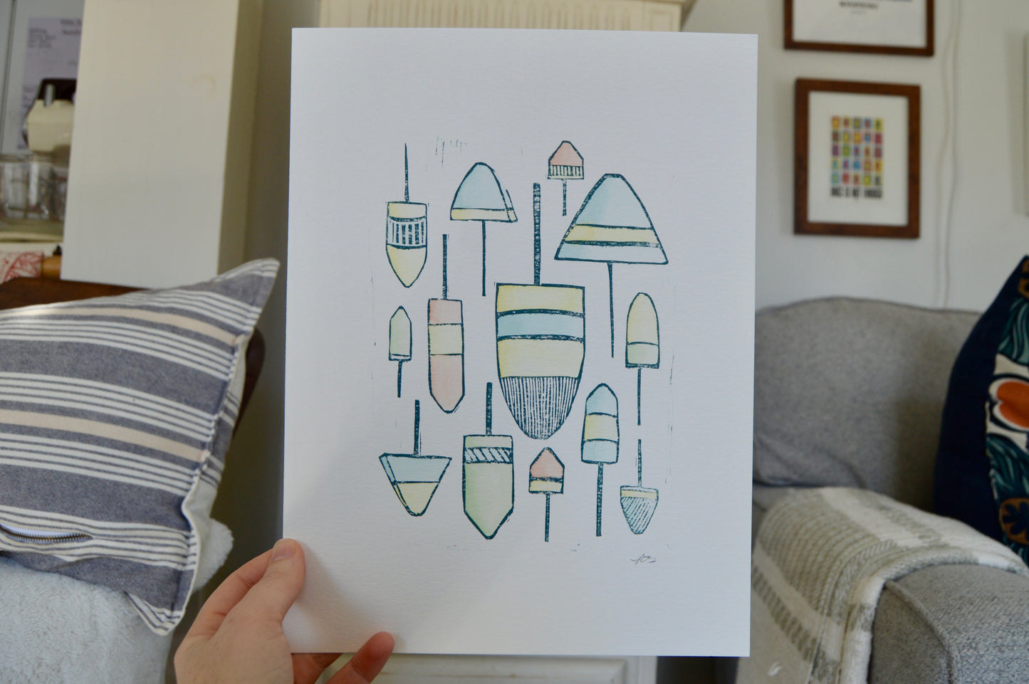 Lobster Buoys Hand Printed and Painted