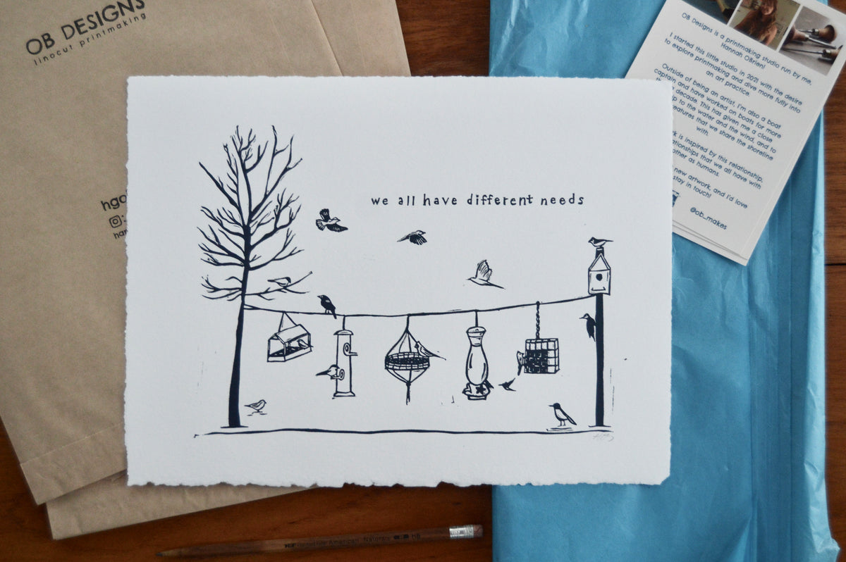 We All Have Different Needs Handmade Linocut Print