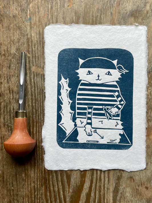 First Mate Cat Linocut Print