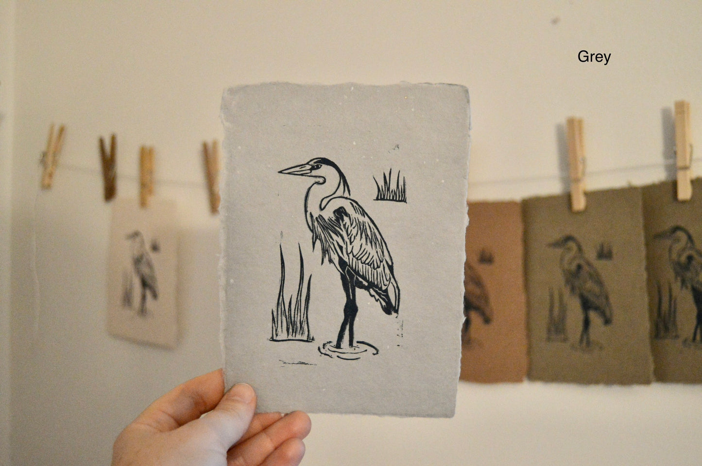 Heron Print on Handmade Paper