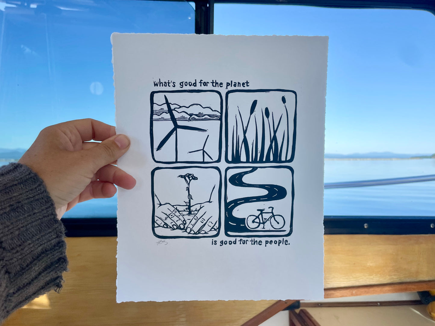 Good for the Planet, Good for the People Linocut Print