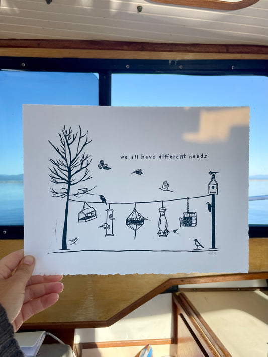 We All Have Different Needs Handmade Linocut Print