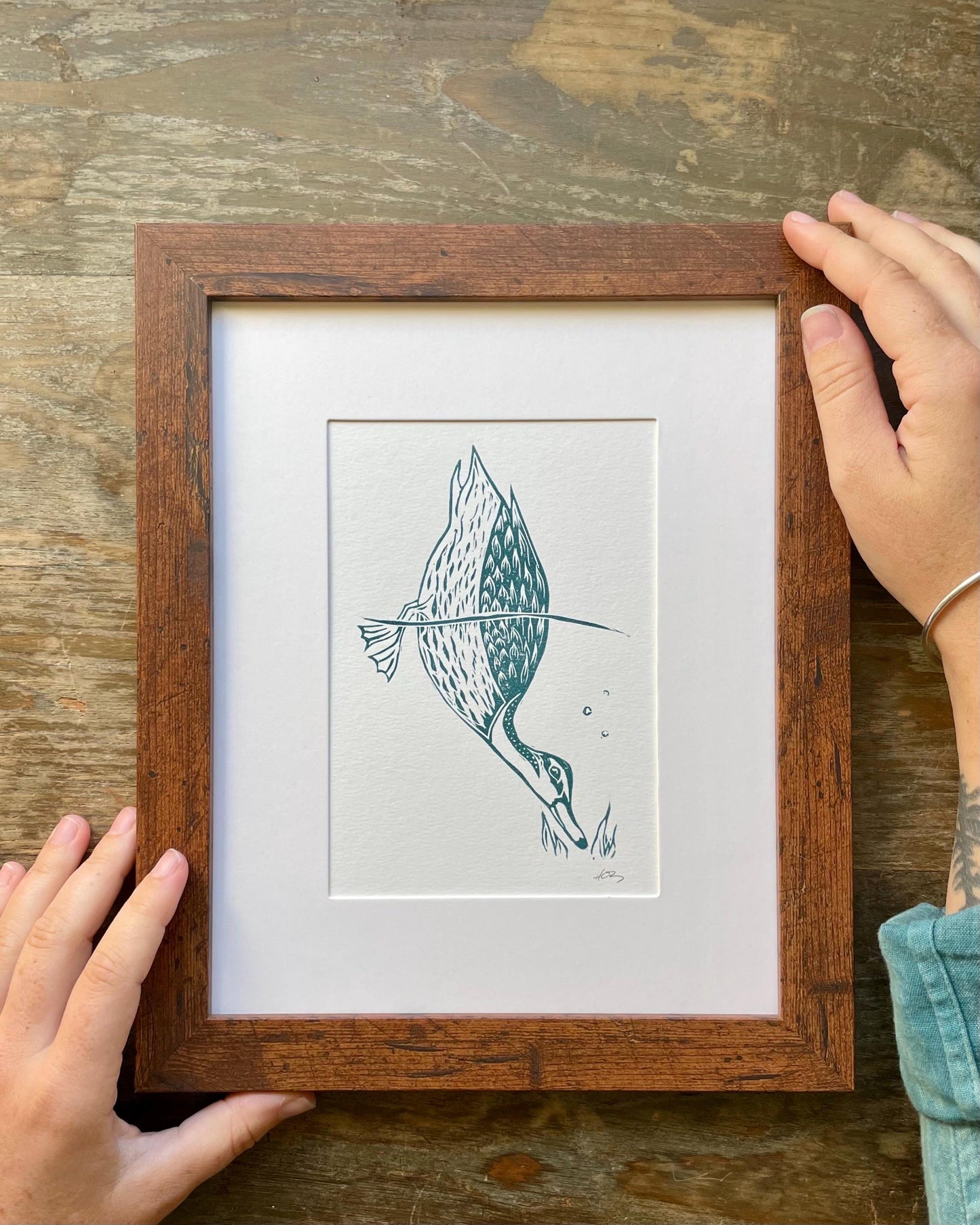 Diving Duck Linocut Print