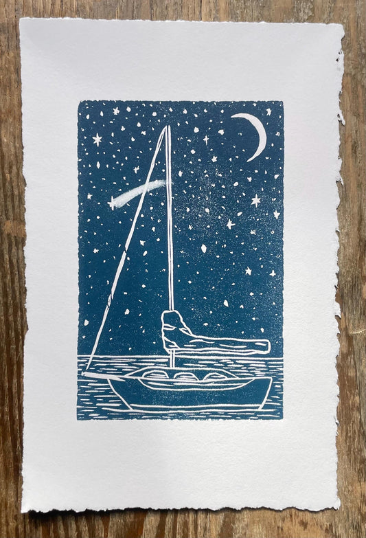 Sailboat Under the Stars Handmade Print