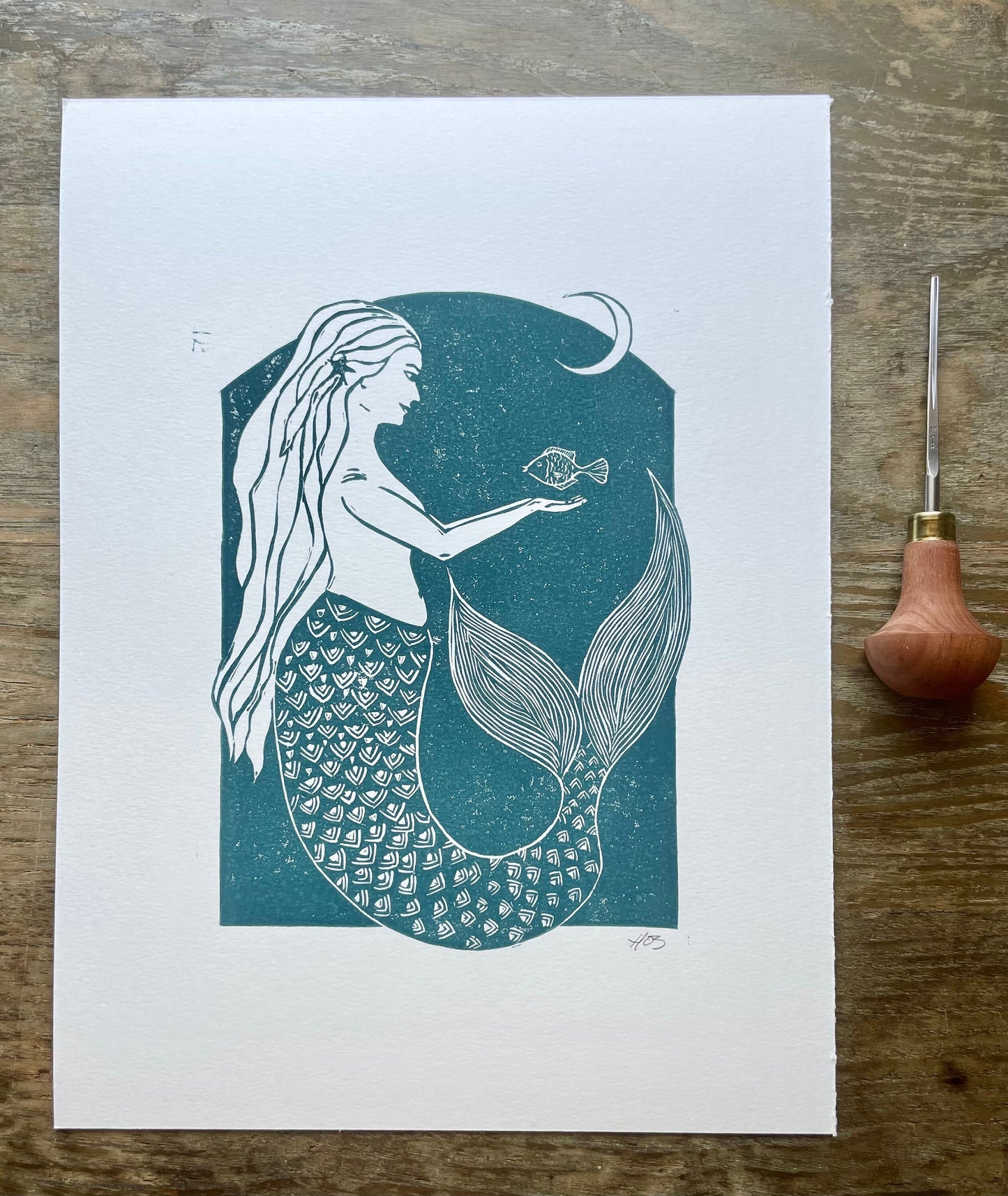 Mermaid Linocut