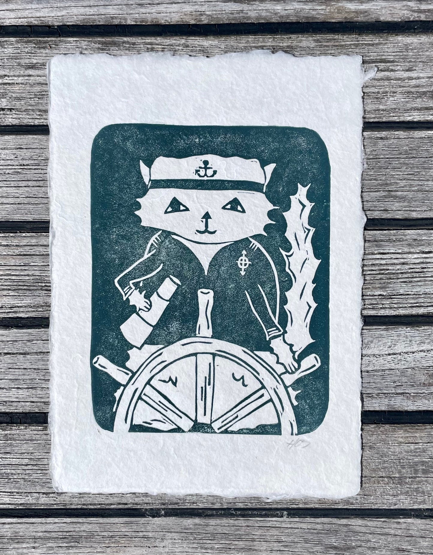 Captain Cat Linocut Print