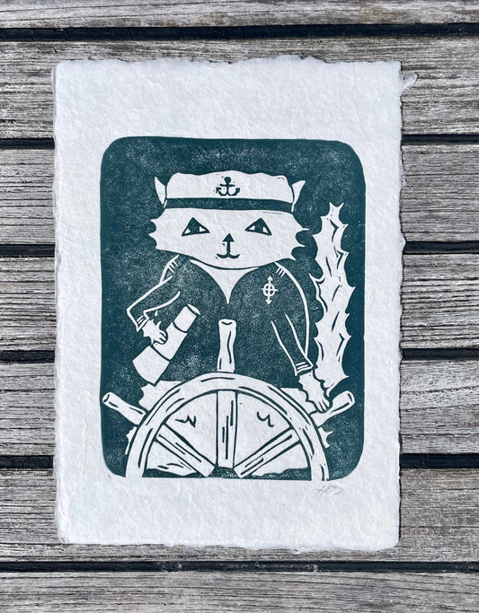 Captain Cat Linocut Print