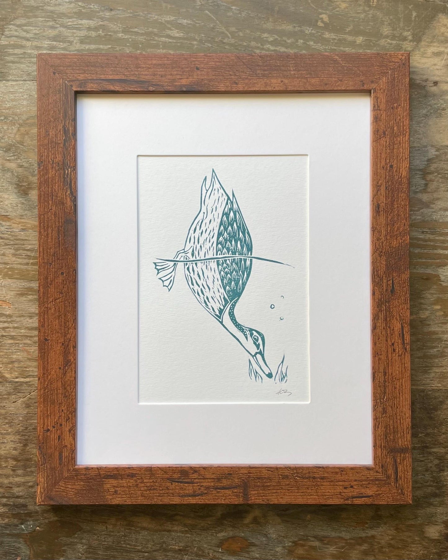 Diving Duck Linocut Print