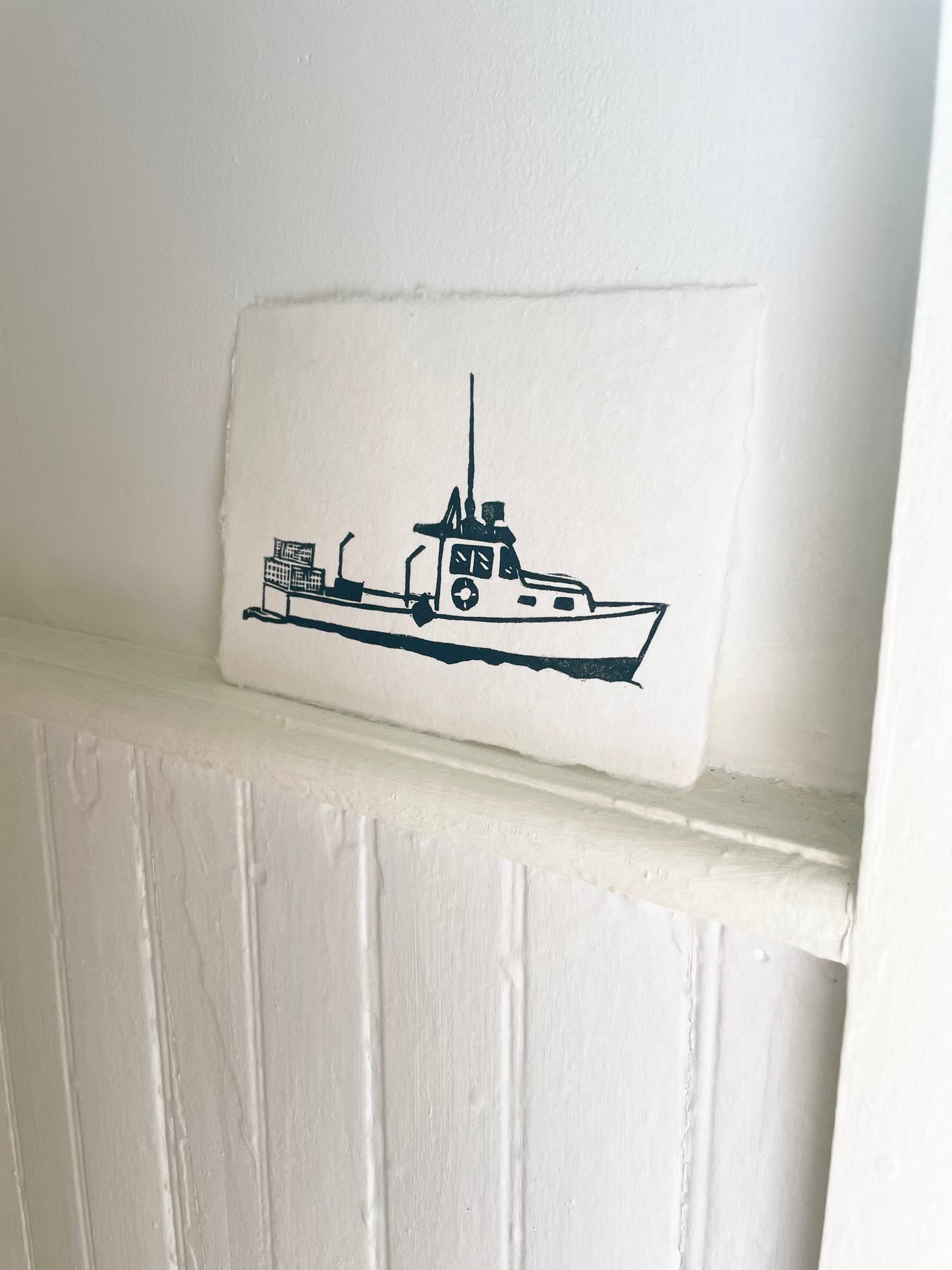 Lobster Boat Handmade Linocut Print