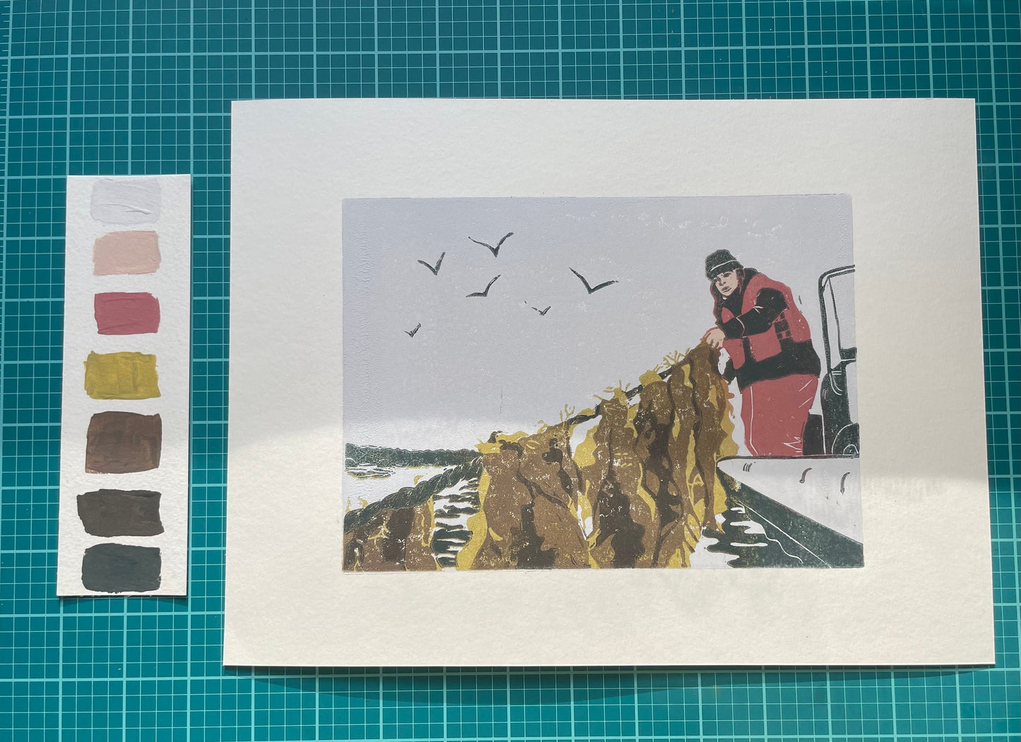 The Ocean Farmer Linocut