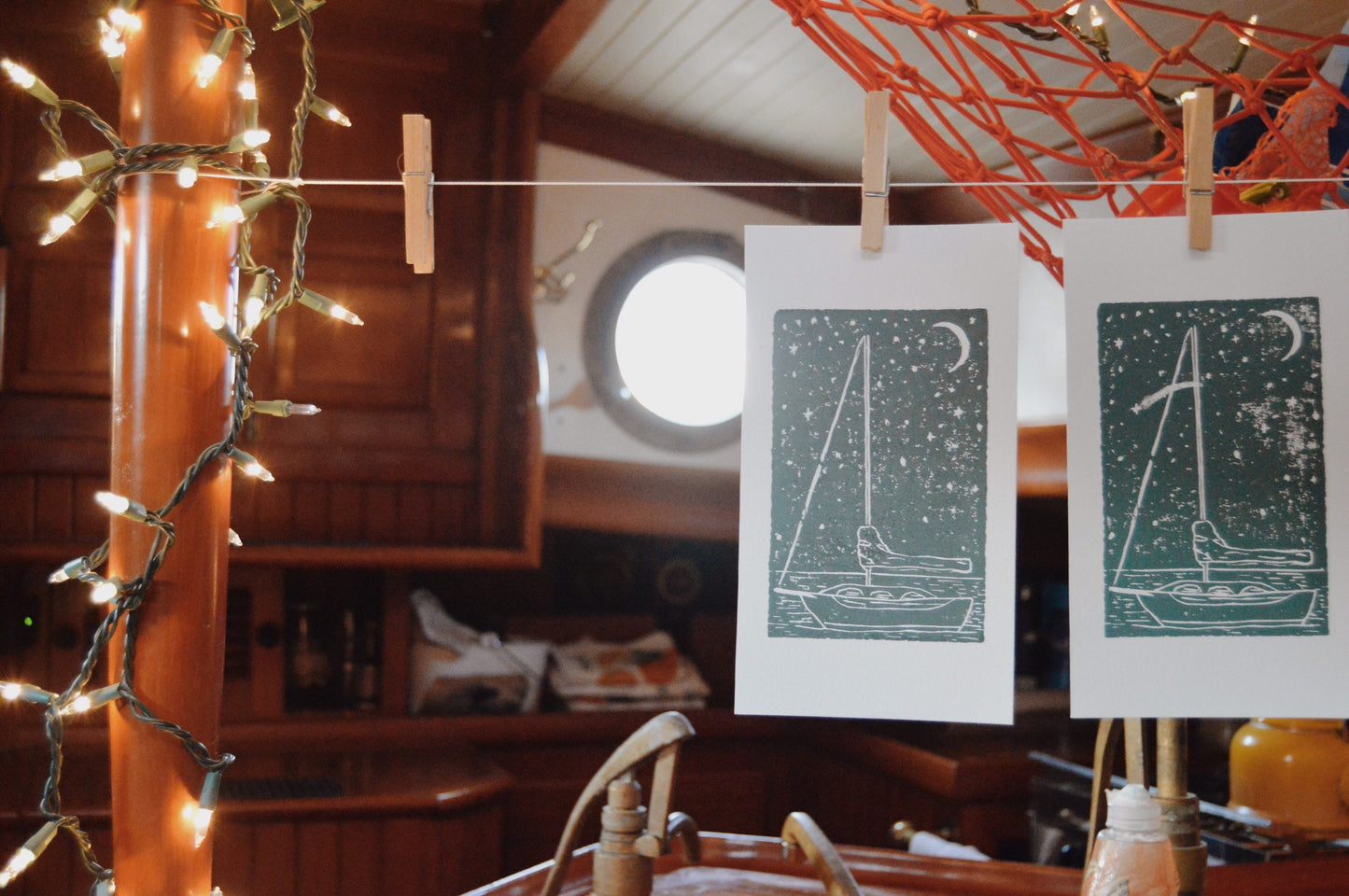 Sailboat Under the Stars Handmade Print
