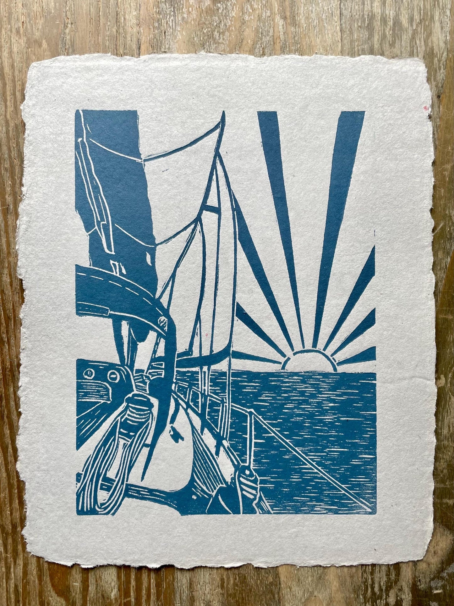 Sailing at Sunrise Linocut