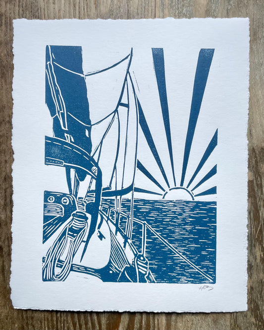 Sailing at Sunrise Linocut